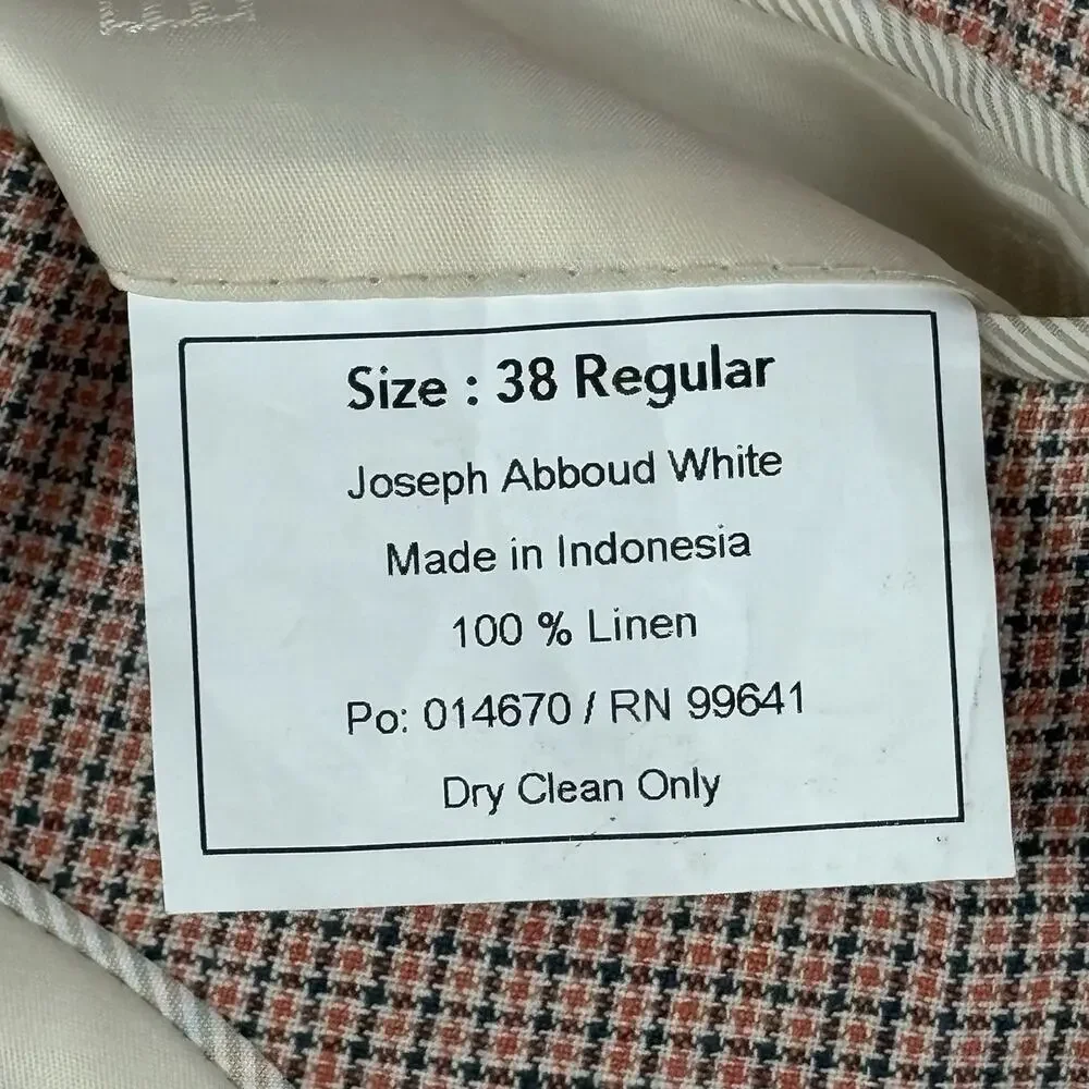 JOSEPH ABBOUD Sport Coat Linen Red Blue Micro Check 38R